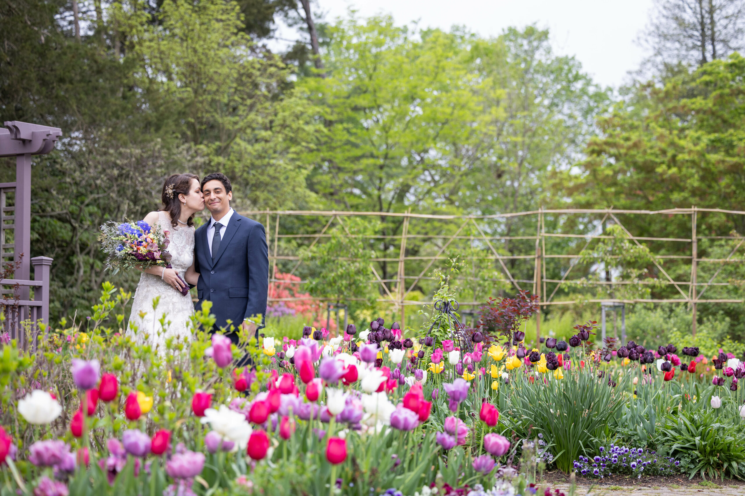 Spring wedding portraits in a local botanical garden in Alexandria, VA