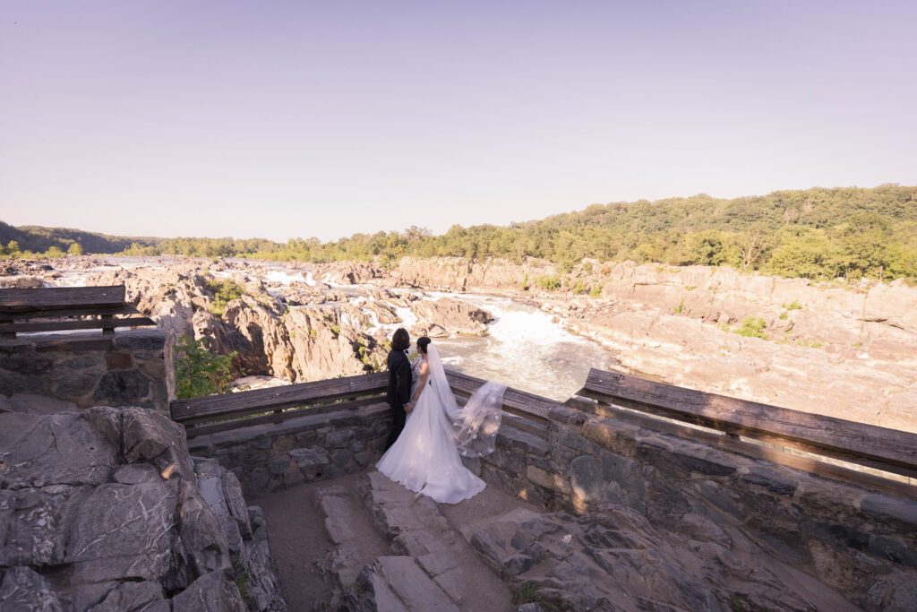 Intimate Wedding ceremony at Great Falls Park overlooking the rapids.