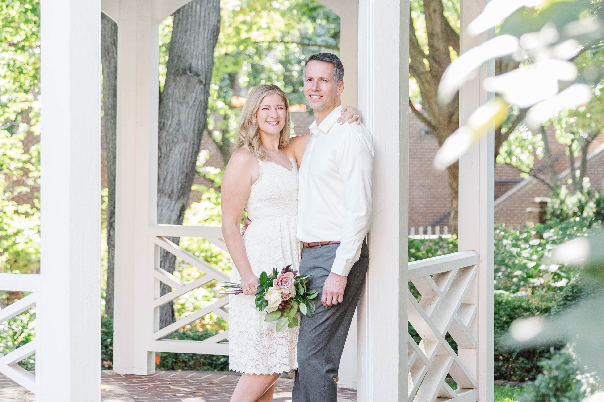 Portraits of a wedding elopement in the garden at the Carlyle House in Old Town Alexandria