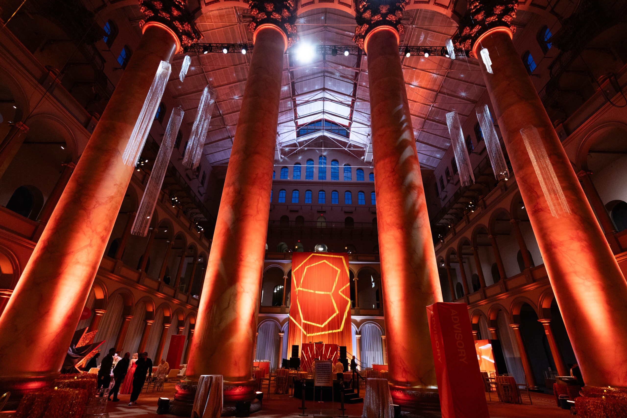 Elegant event design inside the National Building Museum for a Washington DC corporate event